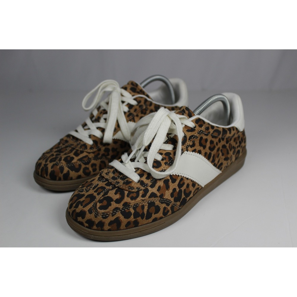 Women‎ Leopard Print Lace Up Sneakers White Stripe Gum Sole Trainers Size 10